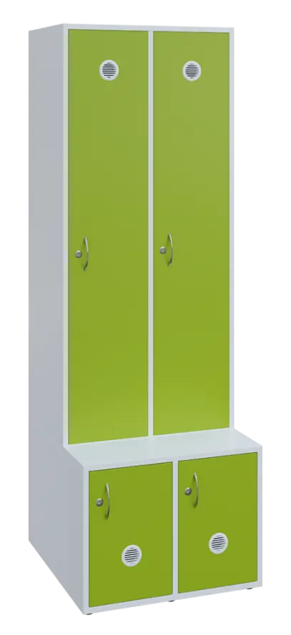 SSB - 180 - 60 šatní skříň s botníkem, 2-dvéřová, 1800x600x400/600 mm, korpus bílý, dvířka jarní zel
